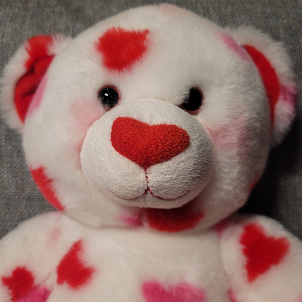 Build A Bear Plush Heart Patterned Teddy Bear BAB Red Pink White Cuddle Soft